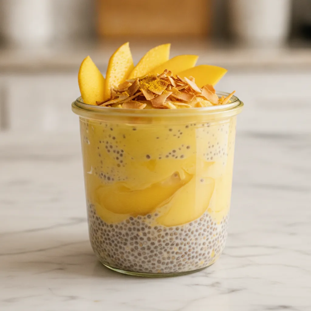 Golden chia pudding with mango