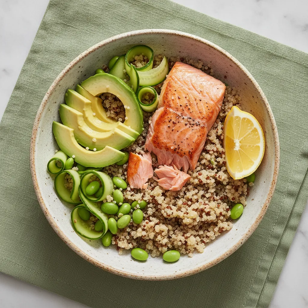 Salmon avocado grain bowl
