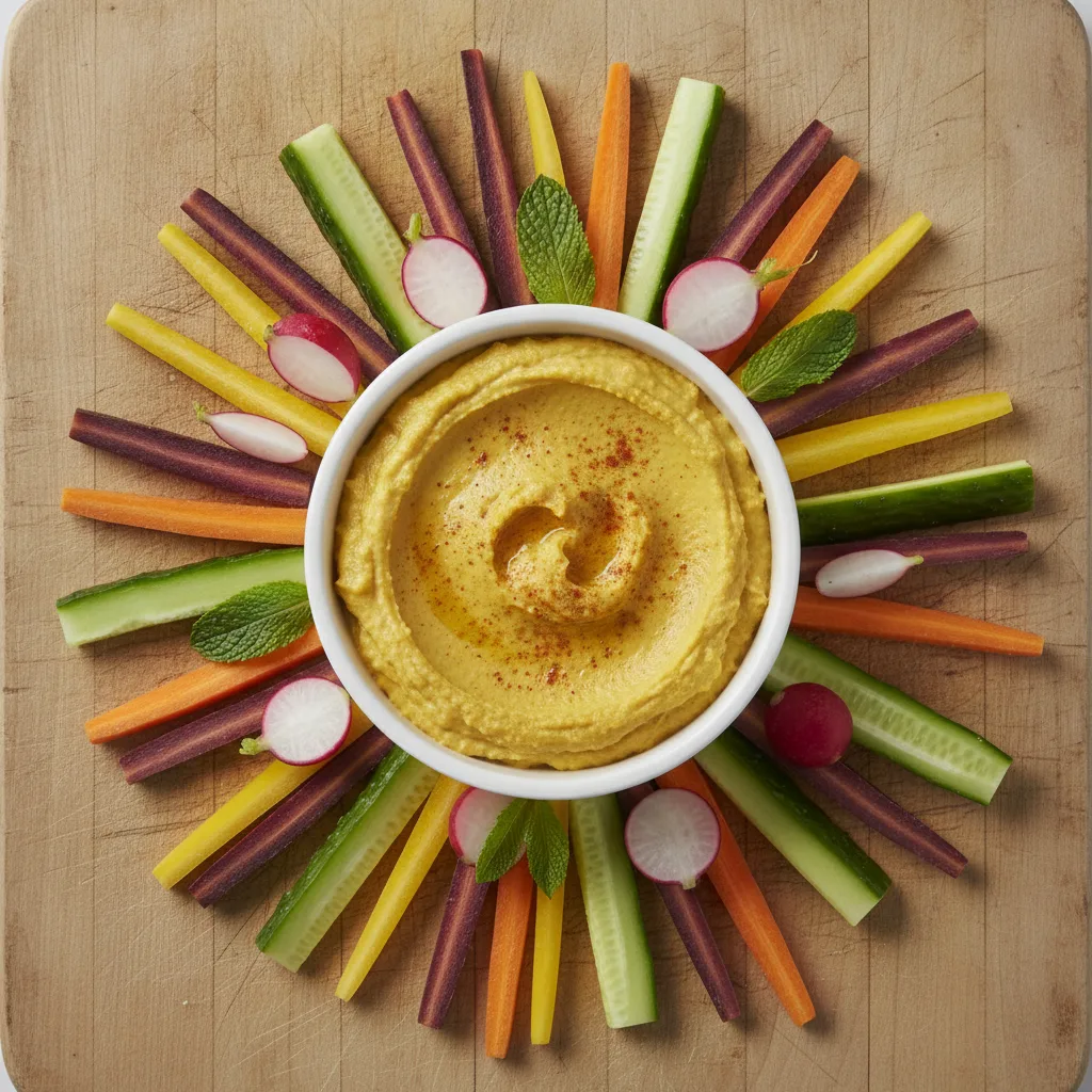 Turmeric hummus with veggie dippers
